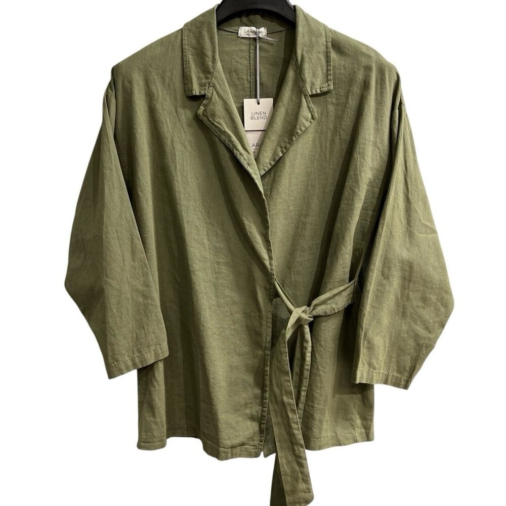 Lara G Jacket Green Linen Blend Wrap Lightweight Layer Size L‎ Lagenlook Capsule
